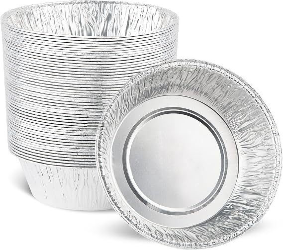 PLASTICPRO 6.5'' Inch Round Tin Foil Pans Disposable Aluminum, Freezer & Oven Safe - For Baking, Cooking, Storage, Roasting, Reheating, Deep Pack of 50