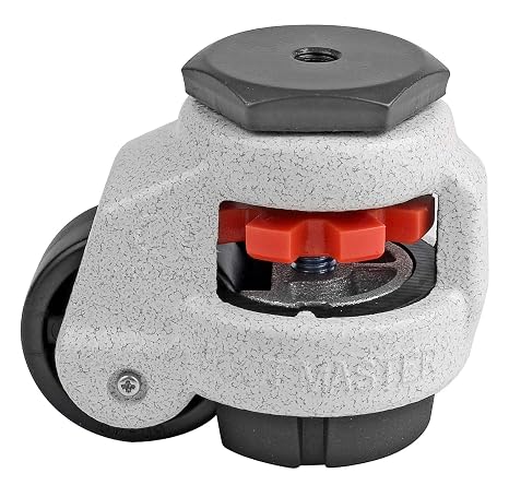 FOOTMASTER GD-40S Nylon Wheel and NBR Pad Leveling Caster, 110 lbs, Stem Mounted with 0.315" Mounting Hole Diameter, Ivory Finish