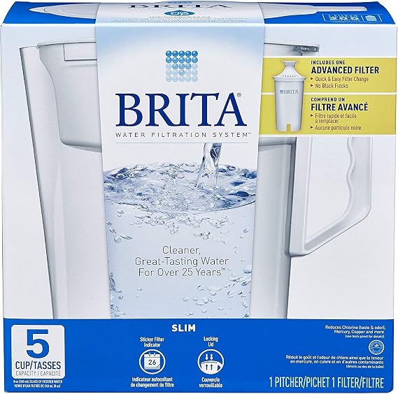 Brita Water Pitcher, Slim, 5 Cup Capacity, Includes One Advanced Filter-White, Size