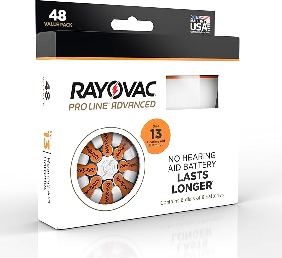 Rayovac Mercury Free Proline Advanced Size 13 Hearing Aid Batteries, Total of 48 Batteries