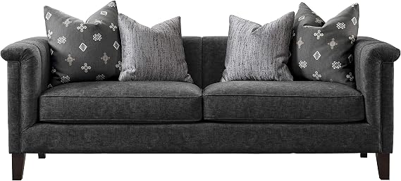 Acanva Luxury Tuxedo Velvet Channel Tufted Key Arm Living Room Sofa, Couch