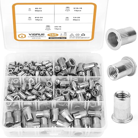 VIGRUE SAE Rivet Nuts Assortment Nutserts Rivnuts Kit, Flat Head Insert Nut