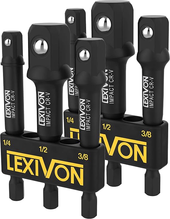 LEXIVON [2-Pack] Impact Grade Socket Adapter Set, 3" Extension Bit With Holder | 3-Piece 1/4", 3/8", and 1/2" Drive, Adapt Your Power Drill To High Torque Impact Wrench (LX-101X2)