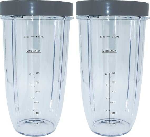 Blendin Replacement 32 Ounce Extra Large Cup Jar with Lip Ring, Compatible with Nutribullet 600W, 900W, NB-101B, NB-101S, NB-201, NBR-0601, NBR-1201, NB9-1301, 900 Pro Series Blenders, 2 Pack Part