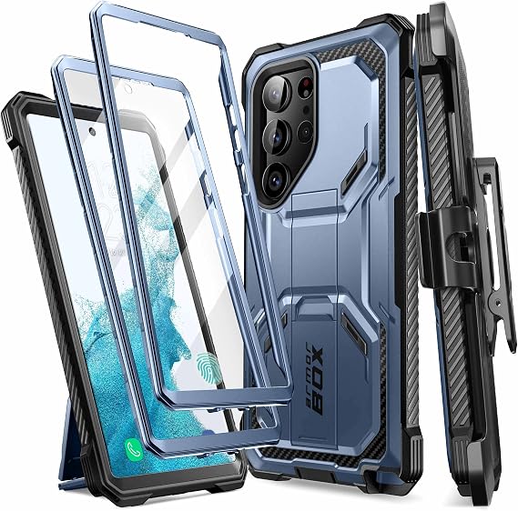 i-Blason for Samsung Galaxy S23 Ultra Case with 2 Front Frames, Blue