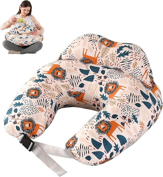 Nursing Pillow for Breastfeeding: 100% Cotton Infant Feeding Pillow Multifunctional Pregnancy Feeding Pillows for Mom Ergonomic Support U Shaped Nursing Maternity Pregnancy Gift (Cartoon Lion)