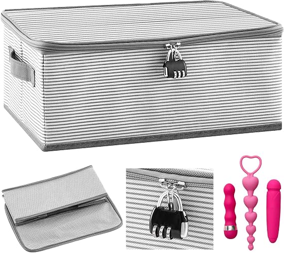 Briwooody Discreet Lockable Toy Bag Storage Organizer, Gray Stripes