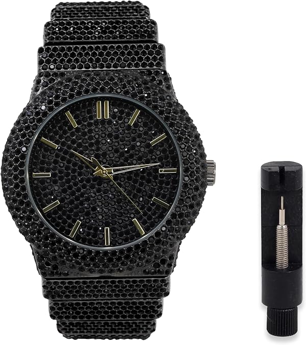Mens Fully Iced Out Diamond Simulate Quartz Watch Includes Watch Adjustment Tool