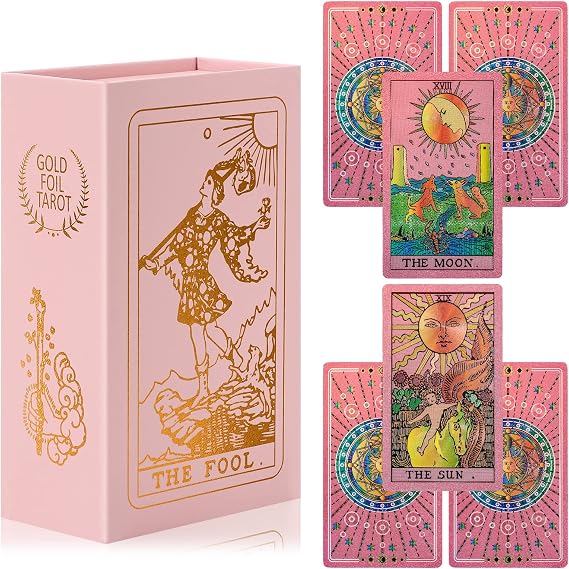Tarot Cards for Beginners Pink Tarot Cards with Guide Book Gold Foil with Meanings on Them 78 Classic Origina Waterproof Rider Waite Taro Deck Fortune Telling Game(Pink)