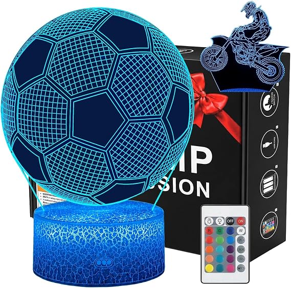 Soccer Night Light for Kids, Dirt Bike, Soccer Ball Lamp Kids Room Decor