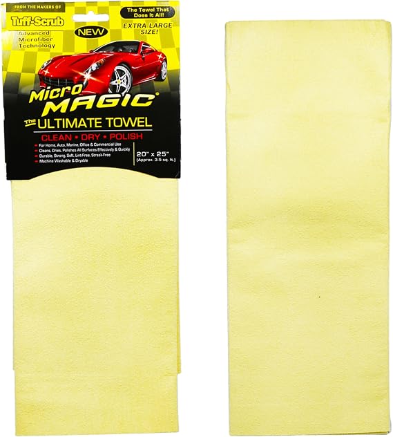 Micro Magic Towel, 20"x25" - Lint-Free Microfiber Technology to Clean, Dry, Polish - Great for Kitchen, Home, Auto, Marine Cleaning - Multi-Surface, Machine Washable & Dryable