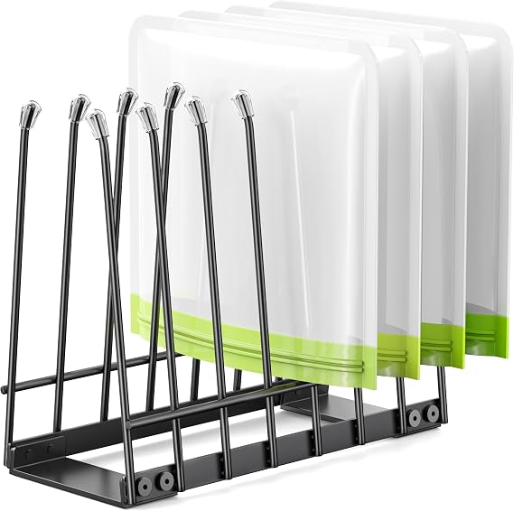 Plastic Bag Drying Rack, Metal Reusable Silicone Ziplock Bag & Bottle Drying Stand, Lerine Drying Rack Kitchen Organizer, Black