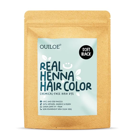Black Henna Hair Color Dye - Natural Hair Dye for Women - Organic Hair Dye Without Chemicals - Safe for Sensitive Scalp, All Natural, Ammonia and PPD Free, One Step Process, 100g by Ouiloe