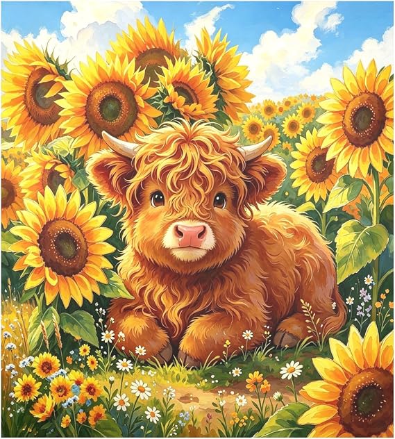 Exnundod Magnet Dishwahser Cover Highland Cow Sunflowers 23x26 Inches