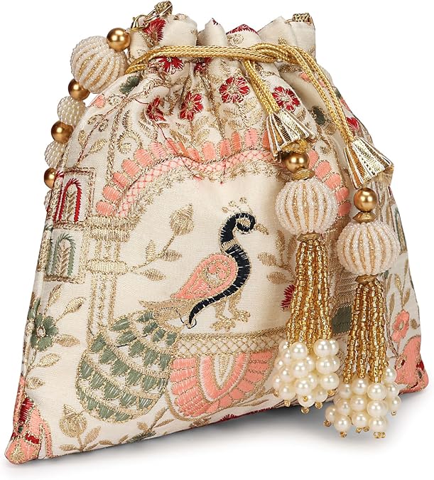 LONGING TO BUY Indian Ethnic Pearls & Sequence Potli Bag for Women, Wedding Potli Bag and For Ethnic Wear