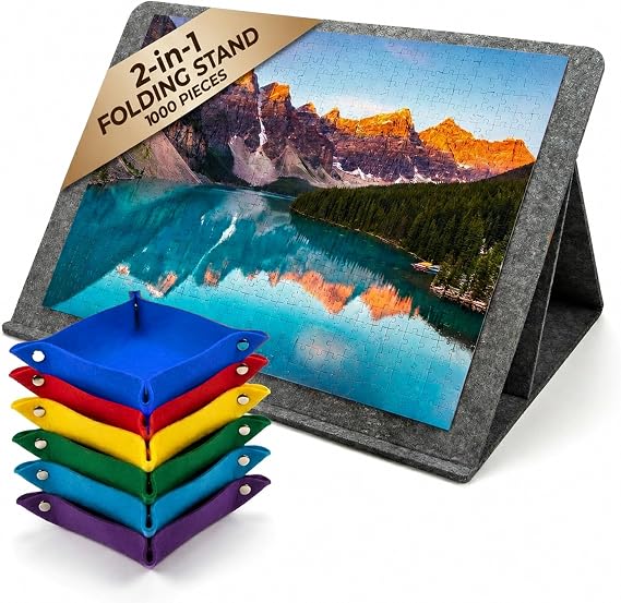 1000 Piece Puzzle Table with Cover - Tilting Puzzle Board, 6 Trays, Gray