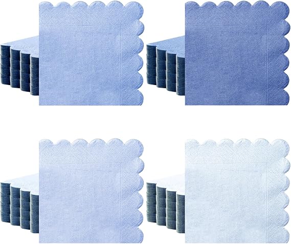 Zhanmai 100 Pack Dusty Blue Cocktail Napkins 2ply Scalloped Napkin 5 x 5 in
