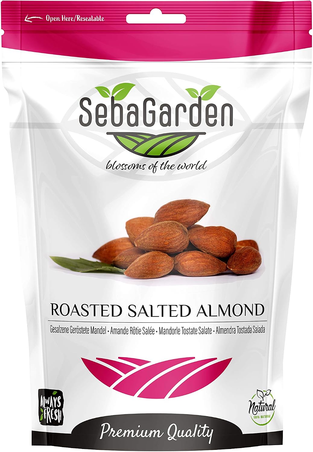 Seba Garden Roasted Salted Almond 1kg - Non GMO - No Oil Added
