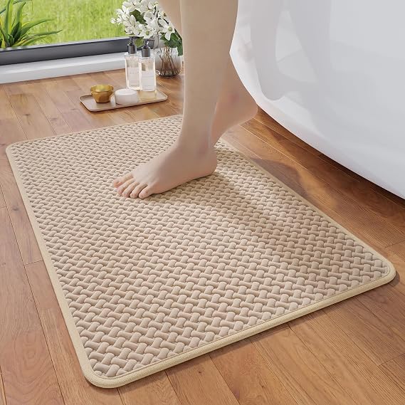 YDKGL Bathroom Rugs Non Slip, Super Absorbent Quick Dry Bath Mats for Bathroom, Foam Weave Texture Thin Bath Rugs Washable with Rubber Backing Fit Under Door Outside Shower, 20 x 31