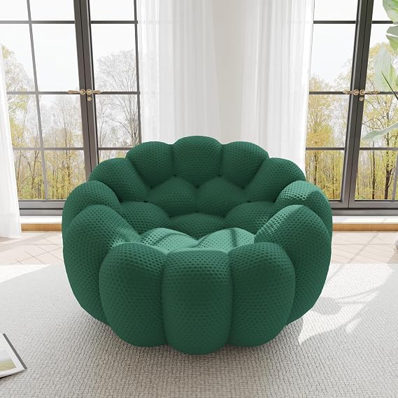 WJShome Bubble Couch,49.21'' Single Sofa,Mesh Fabric Lazy Floor Sofa, 3D Honeycomb Shape Curved Couch for Living Room, Office, Apartment (Green, 48.43" D)