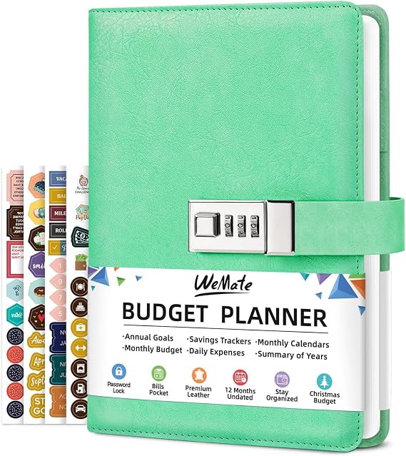 WEMATE Budget Planner 2026 with Lock, Green