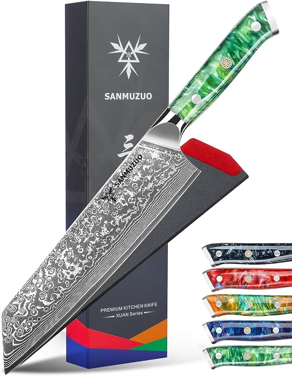 8.5 inch Kiritsuke Kitchen Chef Knife - 67 Layers Damascus Steel & Resin Handle - Xuan Series(Jade Green)
