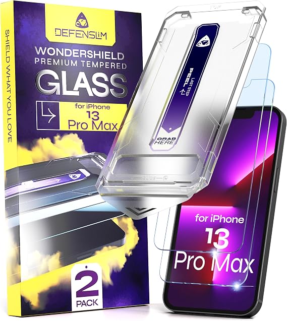 Defenslim for iPhone 13 PRO MAX Screen Protector (2Pack), Easy Auto-Dust & Align Install Kit, 6.7" Tempered Glass, 9H Hardness, Ultra HD Clear, Case Friendly, WonderShield