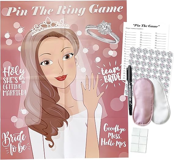 Bridal Shower Games, Pin The Ring On The Bride, Bridal Shower Engagement Wedding Shower Bachelorette Party Games 50 Guests