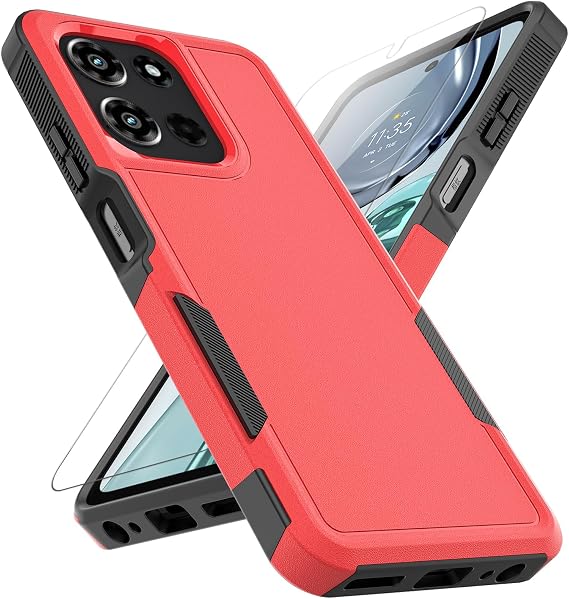 for Motorola Moto G 2026 / Moto G 2025 / Moto G Play 2026 Case: Dual Layer Protective Heavy Duty Cell Phone Cover Shockproof Rugged with HD Screen Protector - Military Protection Bumper Tough, Red