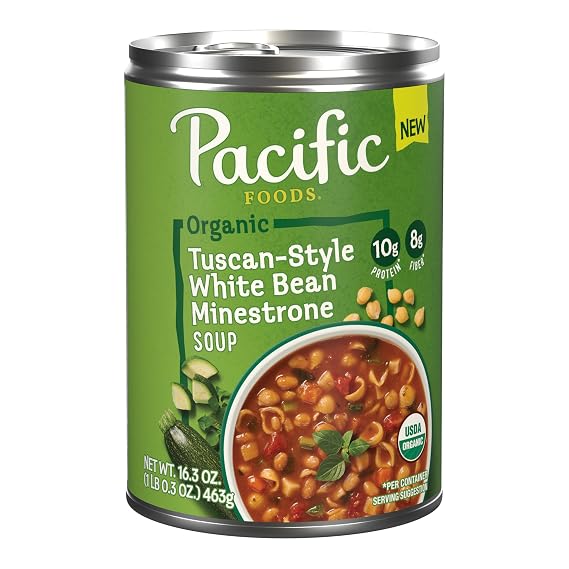 Pacific Foods Organic Tuscan-Style White Bean Minestrone Soup, 16.3 oz Can