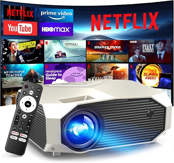 YOWHICK 4K Projector with WiFi and Bluetooth, 20000L Native 1080P Outdoor Portable Movie Projector, Smart Video Projector, 50% Zoom/400" Display, Compatible with HDMI/USB/PC/TV/PS5/DVD/Android/iOS