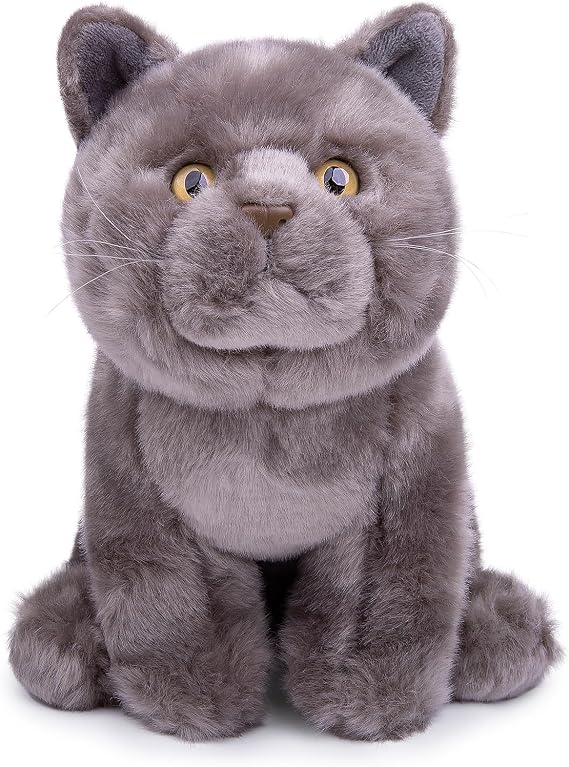 lilizzhoumax Grey Shorthair Cat Plush Toy 28cm Realistic