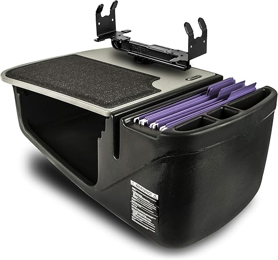 AutoExec AE-GMEF-PS-PI-GT Efficiency GripMaster Car Desk for Your Vehicle Workstation and Mobile Office, Grey with Printer Stand and 400 watt Power Inverter