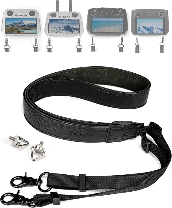 LKTOP Lanyard Neck Strap for DJI rc 2/Pro/Smart Controller Accessories, Mini 4 Pro Adjustable Leather Lanyard for DJI Mini 4/3 Series, Air 3/Air 2S, Mavic 3 Series (50-63", with Screws), Black