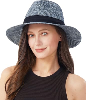 Zylioo XXL Oversize Straw Sun Hat for Big Heads, Wide Brim UV Protection Panama Beach Hat, Summer Fedora with Lanyard