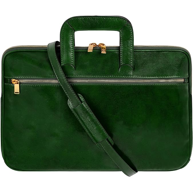 Time Resistance Slim Leather Briefcase - Italian Handmade Leather Computer Bag - Briefcase for Men and Women - Laptop Bag