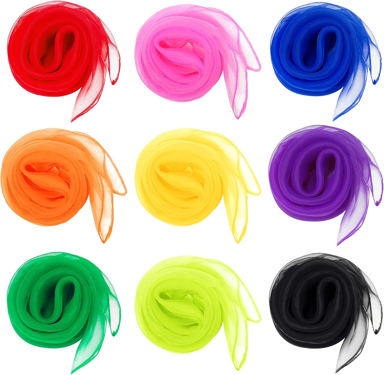 Fengek 9 Pcs Chiffon Scarf, 27.6 Inch Square Solid Color Bandana Handkerchief Ribbon Scarves for Women Girls
