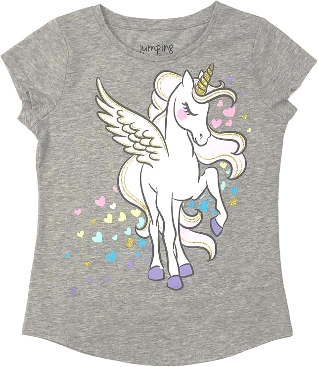 Jumping Beans Girls Short Sleeve Gray Sparkle Pegasus Unicorn T-Shirt Tee
