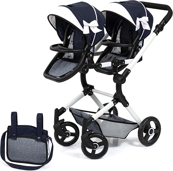 Bayer Design Dolls pram Twin Neo with bag, height-adjustable handle