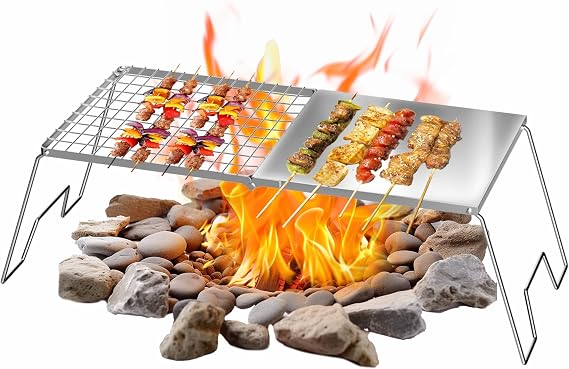 Foldable Campfire Grill Grate, Stainless Warming Rack