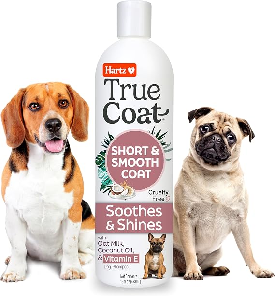 True Coat Short & Smooth Coat Dog Shampoo, 5 in 1 Soothes & Shines with Oat Milk, Coconut Oil & Vitamin E, 16 oz
