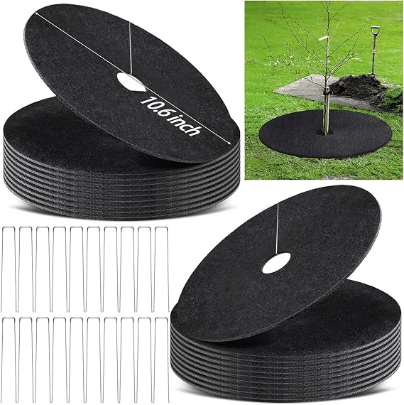 20Pack Non-Woven 11 Inch Tree Mulch Rings with 20 Staples Stakes