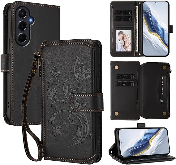 Hülle für Samsung Galaxy A55 5G Wallet Case Premium PU Leder Magnetische Flip Folio Design Ständerfunktion Handy Hüllen Handyhülle für Samsung A55 5G - Schwarz