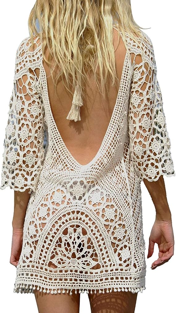 Jeasona Women's Crochet Lace Bikini Swimsuit Cover Up | Lightweight, Hollow Out, For Vacation, Pool, Resort