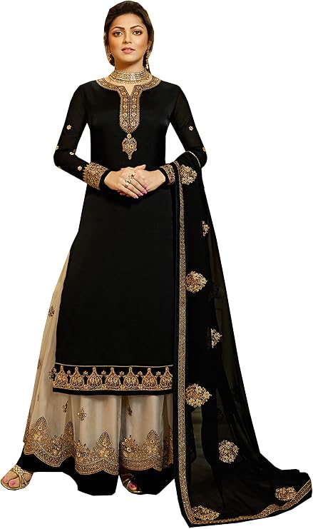 ZIYA Indian/PakistaniSharara Style for Women Georgette Plaazo Salwar Kameez LT 4201 Ready to Wear Salwar Suit Pakistani (Black, Large)