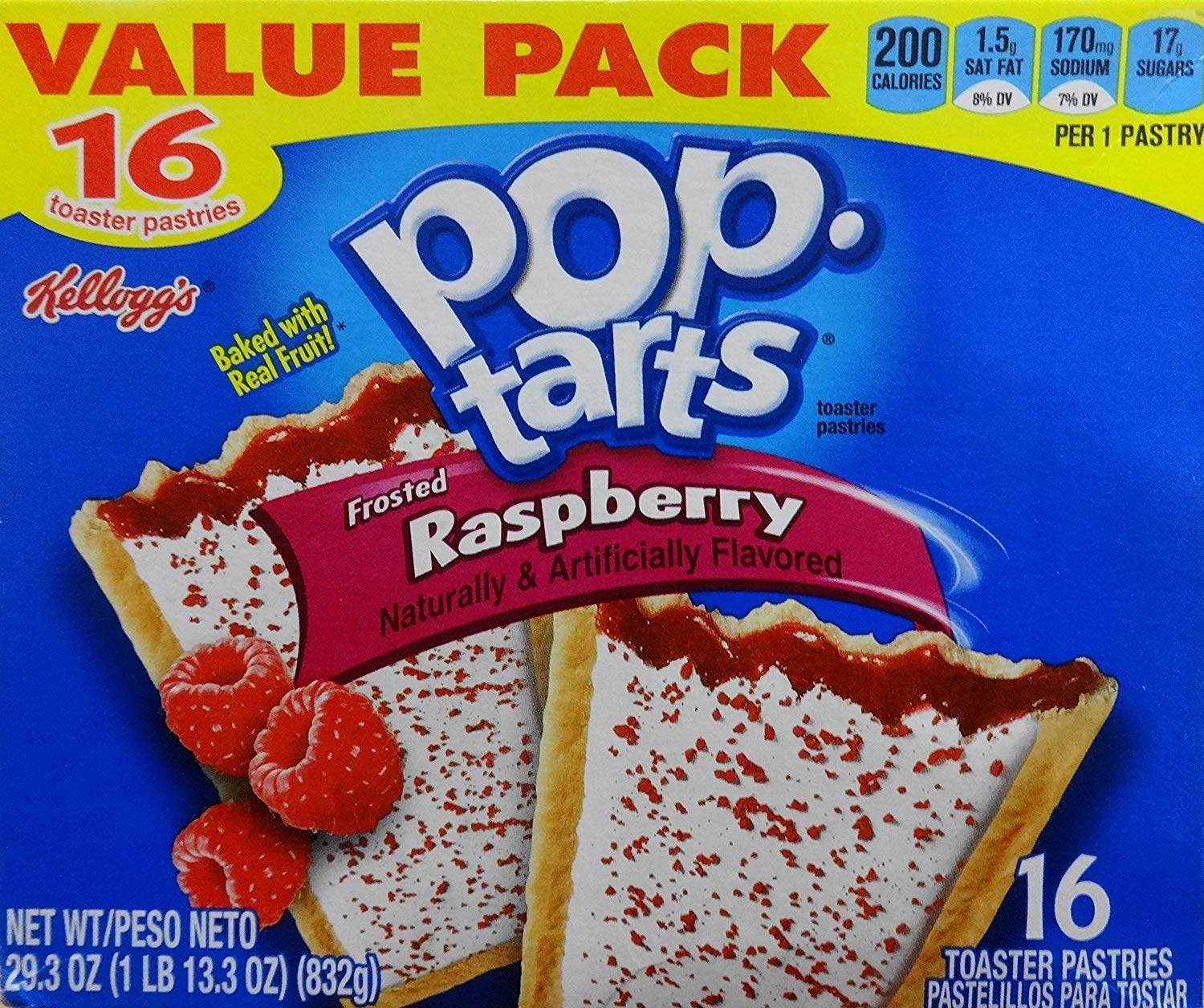Pop Tarts Frosted Raspberry Toaster Pastries 29.3 Ounces 832g 1 Box16 Pastries