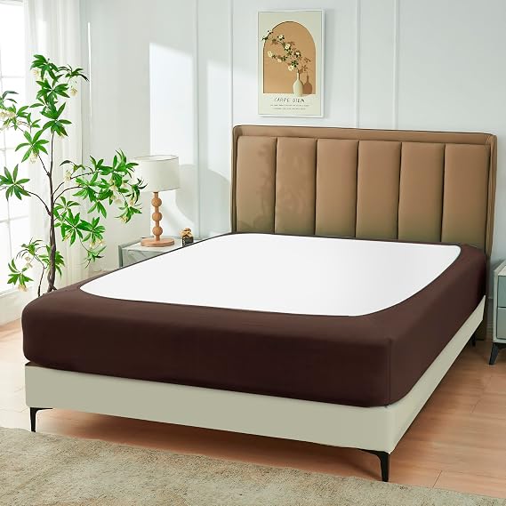 Box Spring Cover King Size-Brown Stretch Wrap Around 4 Sided Bed Skirt | Modern Bedskirt Alternative-Metal Platform Frame Cover-Easy Fit Wrinkle Resistant Washable Hotel Master Guest Bedroom Rental