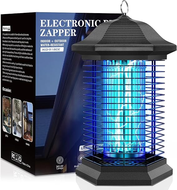 Bug Zapper Outdoor Indoor, Electric Mosquito Zapper with 18W Power & 4400V High-Voltage, Coverage of 1/2 Acre, 5ft Power Cord, 3 Prong Plug, Waterproof Fly Trap for Patio, Backyard, Garden