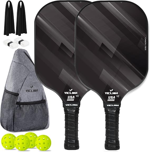 VICLION Carbon Fibre Pickleball Paddles Set of 2, USA Pickleball Approved