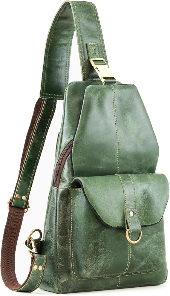 Handmade World Genuine Leather Crossbody Backpack Chest Shoulder Sling Bag Travel Hiking for Men Purse Daypack